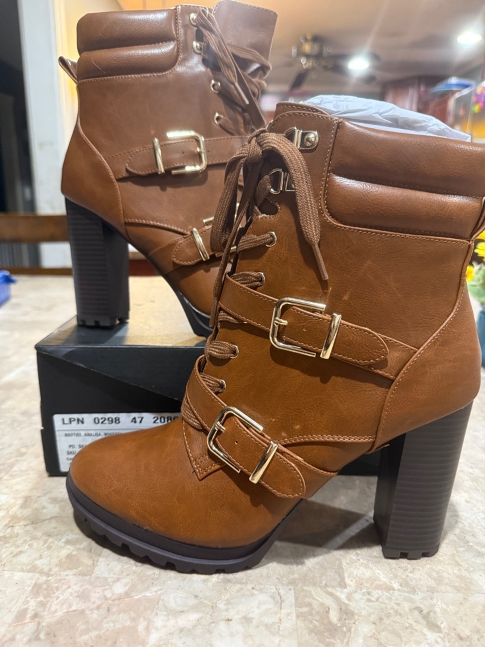 Women’s Lace-Up Buckle Ankle Boots in Brown